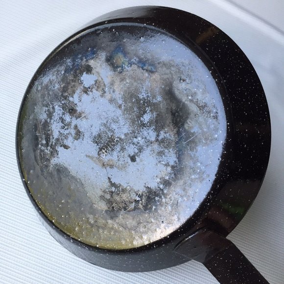 Black Speckled Enamelware Metal Dinner Plates & Frying Pan Skillet Camp Hike Set - Picture 8 of 12